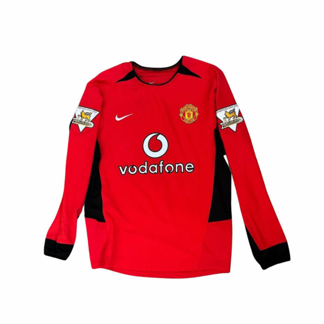 CAMISA RETRÔ MANCHESTER UNITED HOME MANGA LONGA 02/03