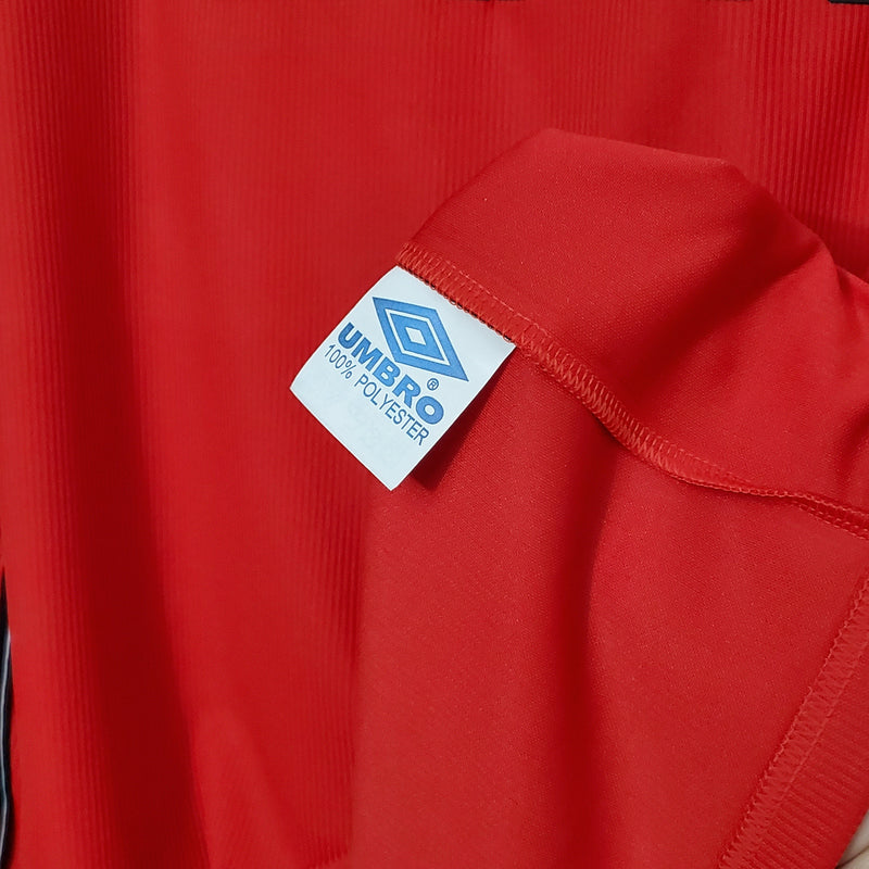 CAMISA RETRÔ MANCHESTER UNITED HOME MANGA LONGA 98/99