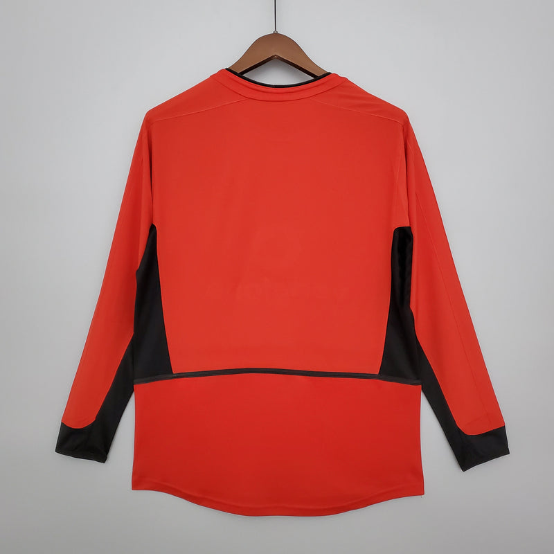 CAMISA RETRÔ MANCHESTER UNITED HOME MANGA LONGA 02/03