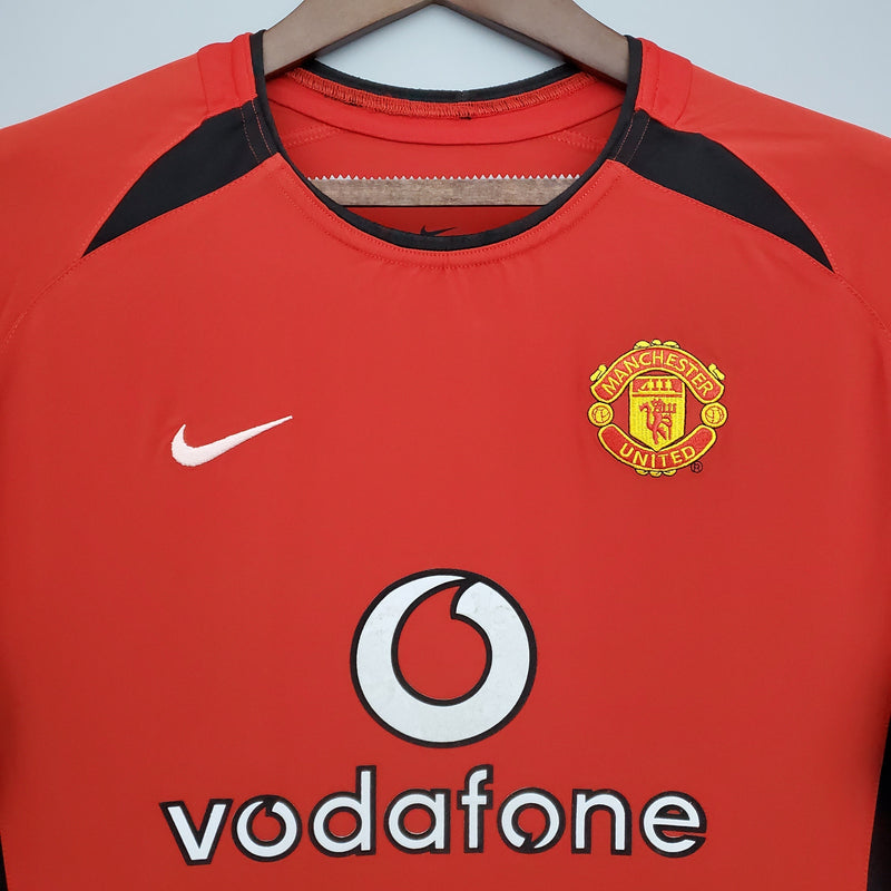 CAMISA RETRÔ MANCHESTER UNITED HOME MANGA LONGA 02/03