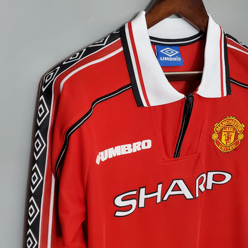 CAMISA RETRÔ MANCHESTER UNITED HOME MANGA LONGA 98/99