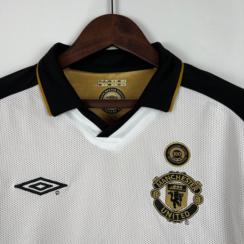 CAMISA RETRÔ MANCHESTER UNITED MANGA LONGA DUPLA FACE 01/02