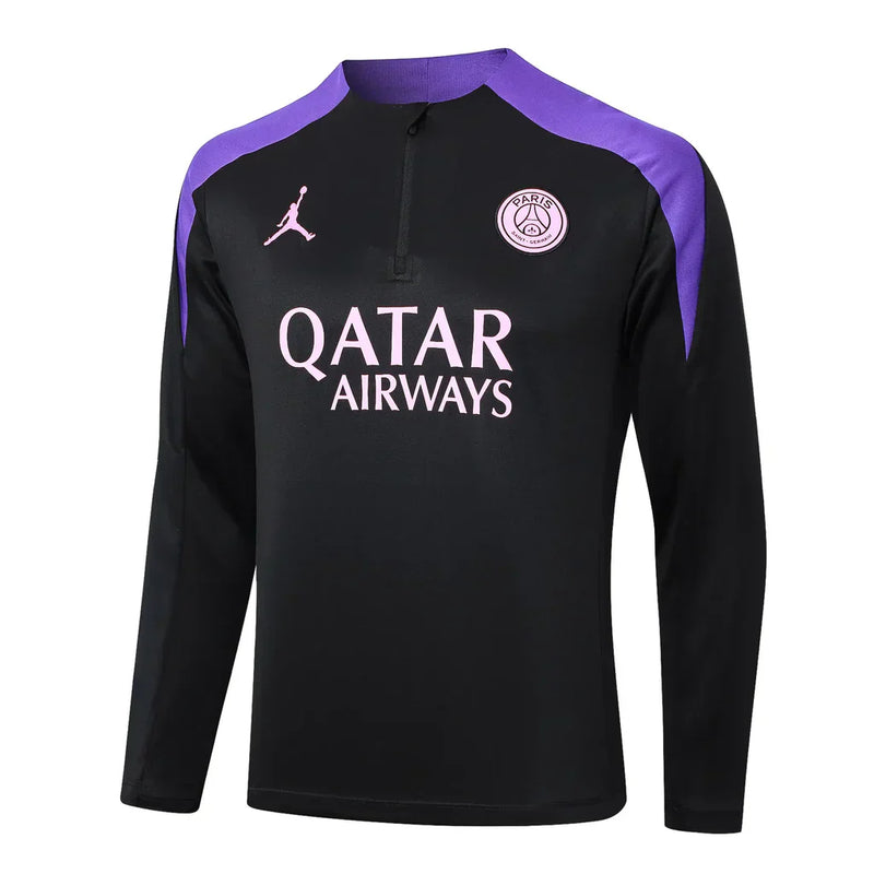 Conjunto Paris Saint Germain Zíper Curto Treino Preto e Roxo 2024/25