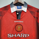 CAMISA RETRÔ MANCHESTER UNITED HOME MANGA LONGA 1996
