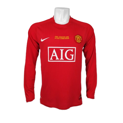 Camisa Retrô Manchester United 2007/08 Manga Longa Edição Champions League
